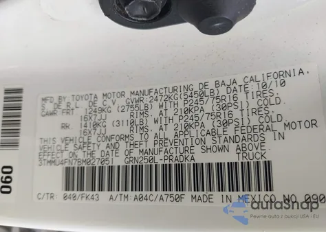 2011 Toyota Tacoma Base V6 from USA, damaged, VIN 3TMMU4FN7BM027051